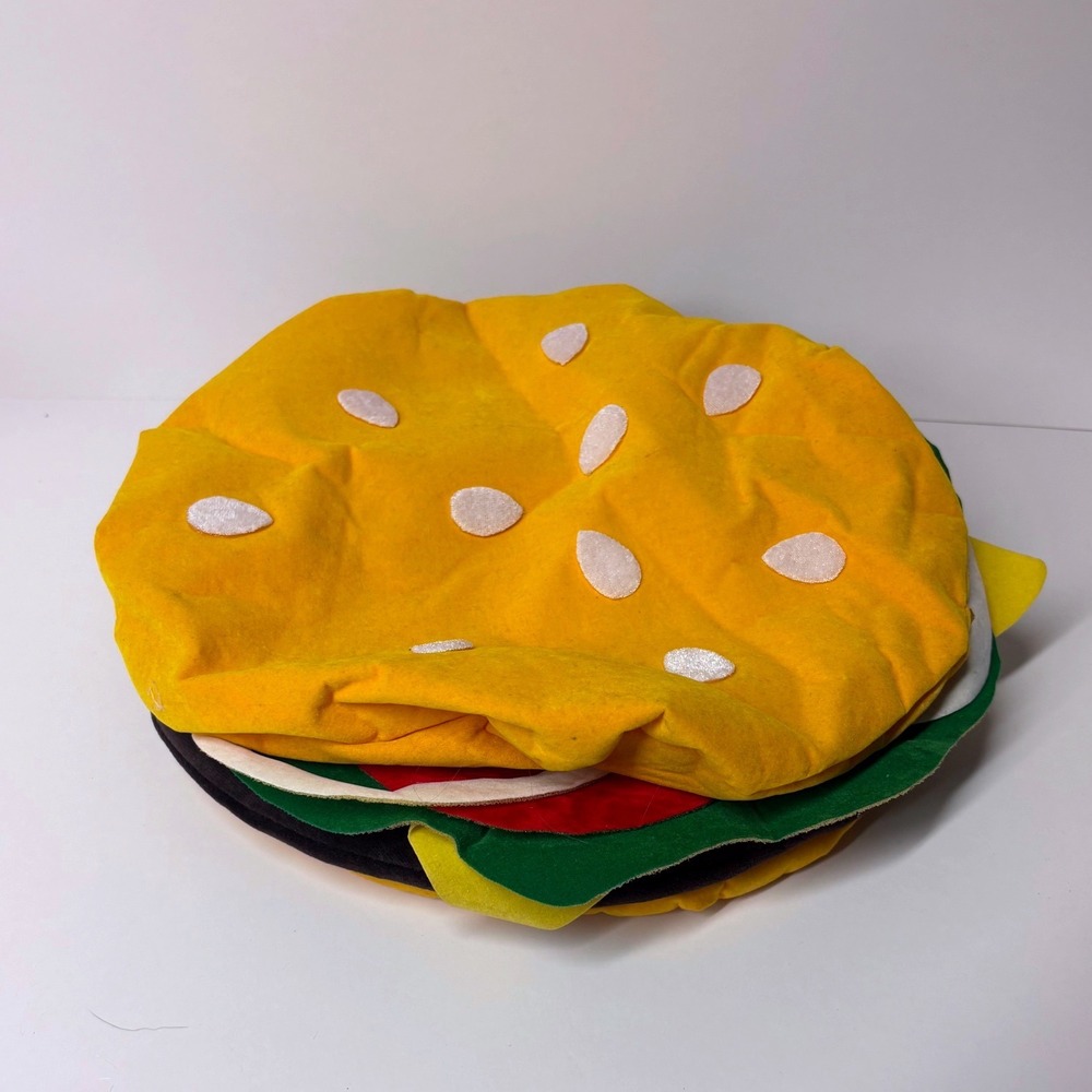 Novelty Plush Cheeseburger Hat Costume Accessory Sesame Seed Bun Burger Party